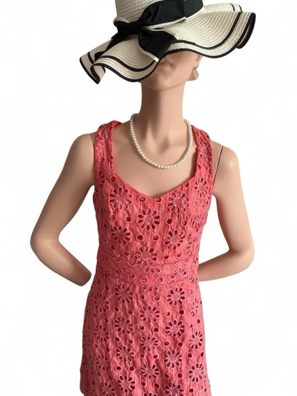 Maeve Coral Eyelet Sleeveless Dress